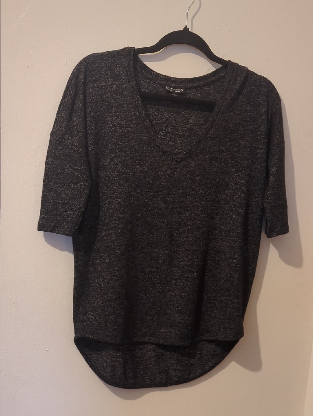 Express Women's Cozy V-Neck Short Sleeve Top - Charcoal Size S/P